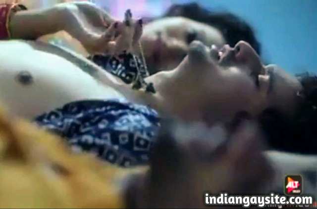 Indian bisexual sex video of two horny desi men and a woman having sex in a Web series