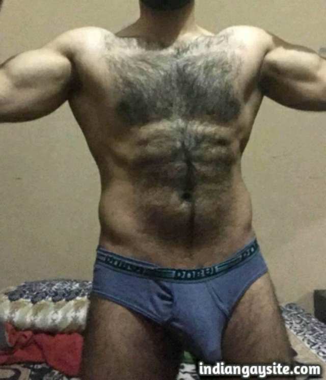 Indian Gay Porn: Sexy desi hairy bull showing off his hunky body and big hard cock