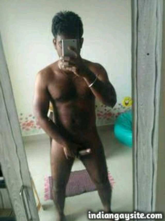 Indian Gay Porn: Sexy desi hunk exposing his big and hard cock on the mirror