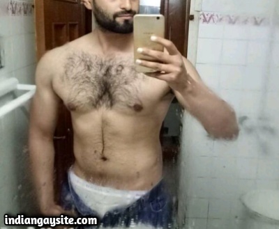 Hairy Indian Hunk Stripping Naked to Show Huge Lund
