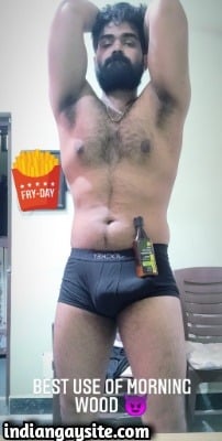 Indian Gay Bear Shows Sexy Naked Hairy Body
