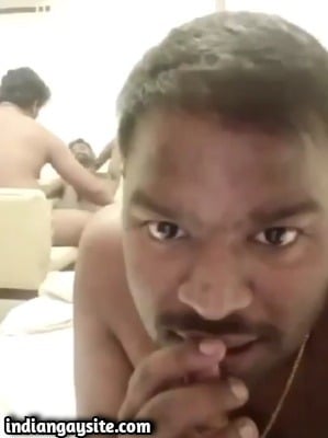 Gay threesome video of horny Indian men in hotel