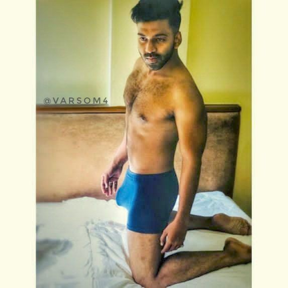 Bulging underwear pics of sexy Indian hunk with boner