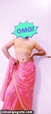Sissy gay boy wearing saree and blouse in crossdressed pics