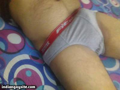 Horny underwear guy playing with big dick in pics