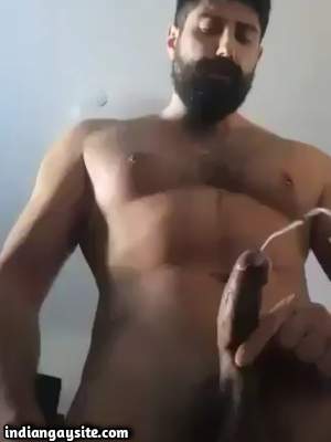 Hairy horny hunk cums really hard for his fans