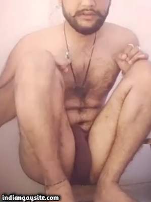 Hairy nude man in briefs teasing hot body