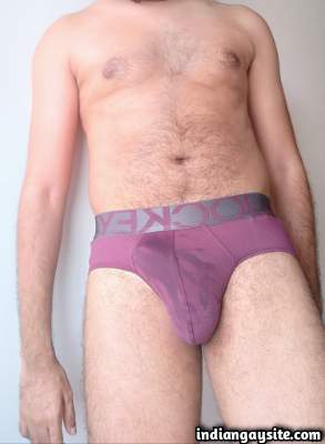 Hairy desi daddy shows off his hot body in briefs