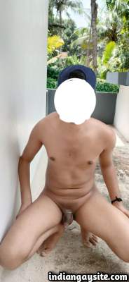 Exhibitionist gay boy being naked in public on rooftop