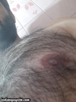 Gay hairy bear man teasing sexy chest in nude pics