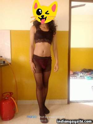 Horny crossy boy teasing in bra and panty pics