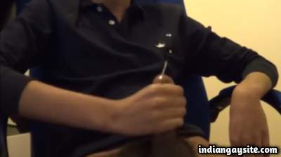 Horny gay student rubbing his cock before online class