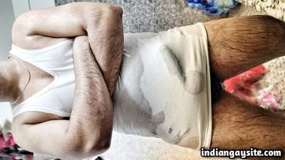 Big bulge man showing off his huge Indian cock