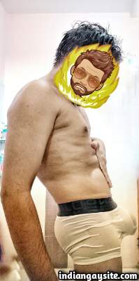 Big bulge man showing off his huge Indian cock