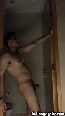 Posing naked man teases muscular body and cock in pics