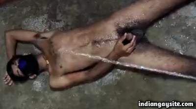 Kinky piss shower on a horny slave gay boy