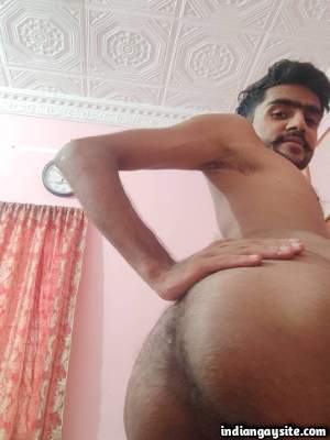 Horny sexy boy shows off his sexy hairy nude ass in pics